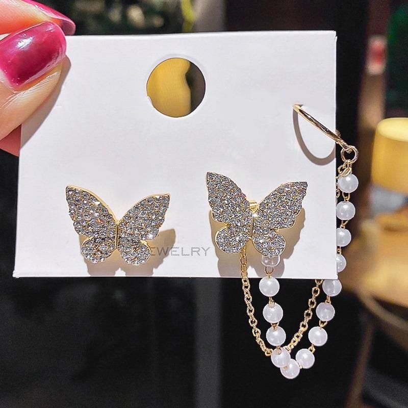 butterfly pearl ear bone clip earrings