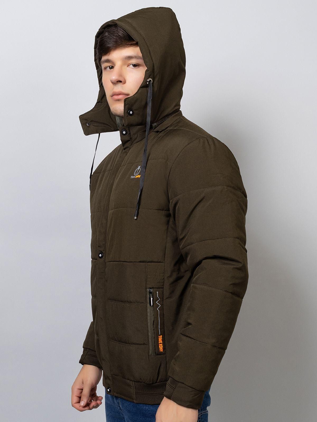 Men's Full Sleeve Bomber Hooded Olive Jacket