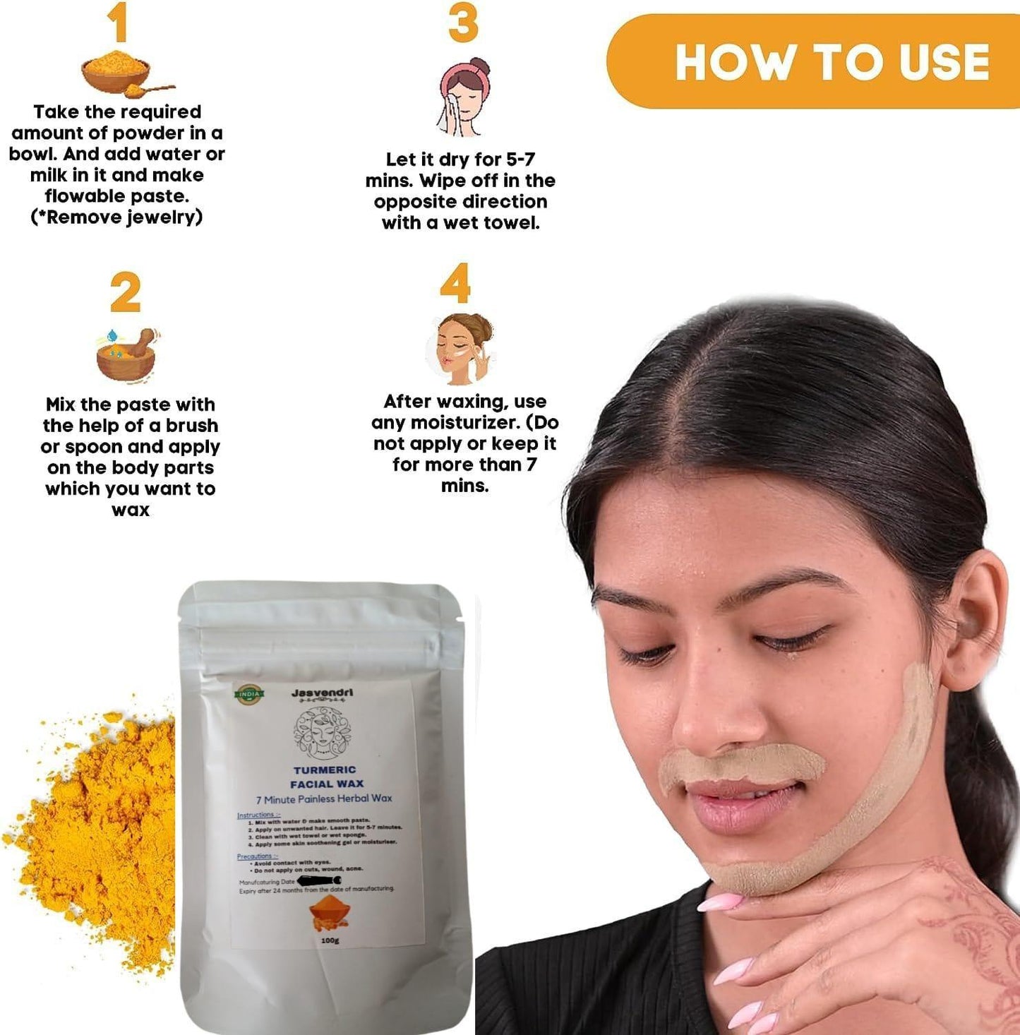 Turmeric Painless Herbal Facial Wax Powder