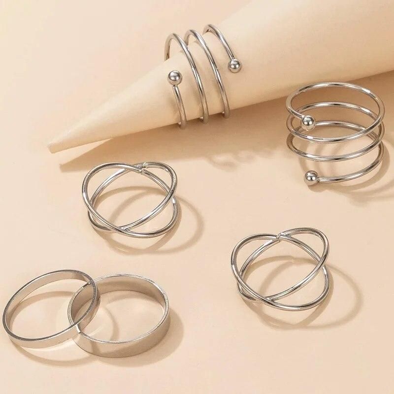 Silver Color Round Hollow Geometric Fashion Cross Twist Open Ring Set