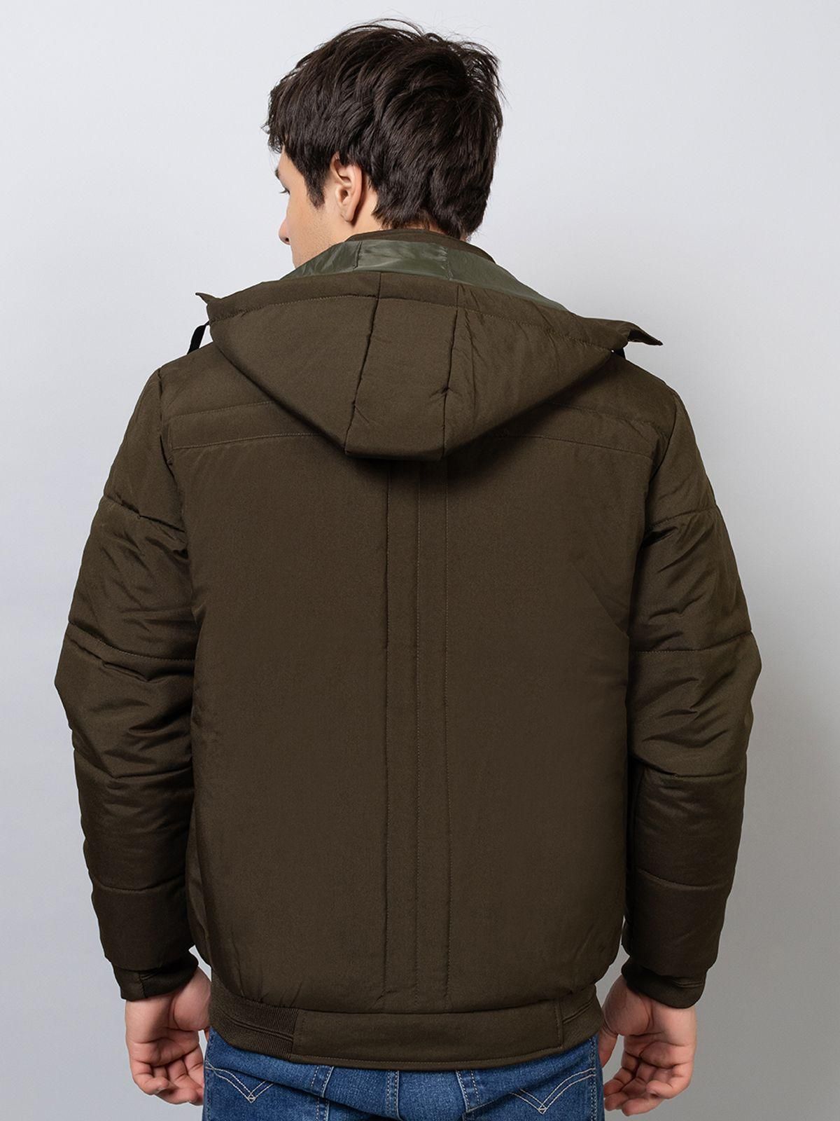 Men's Full Sleeve Bomber Hooded Olive Jacket