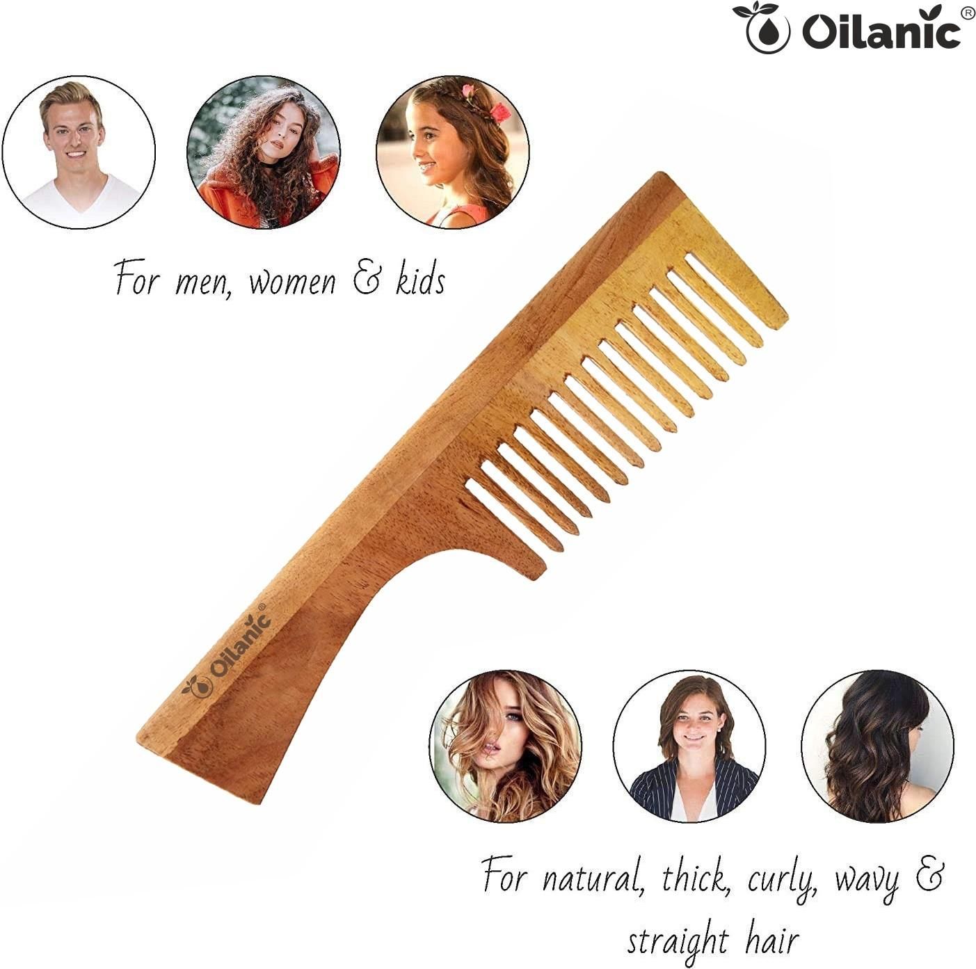 Pure & Natural Neem Oil & Herbal Handmade Neem Wooden Comb(5.5 inches)