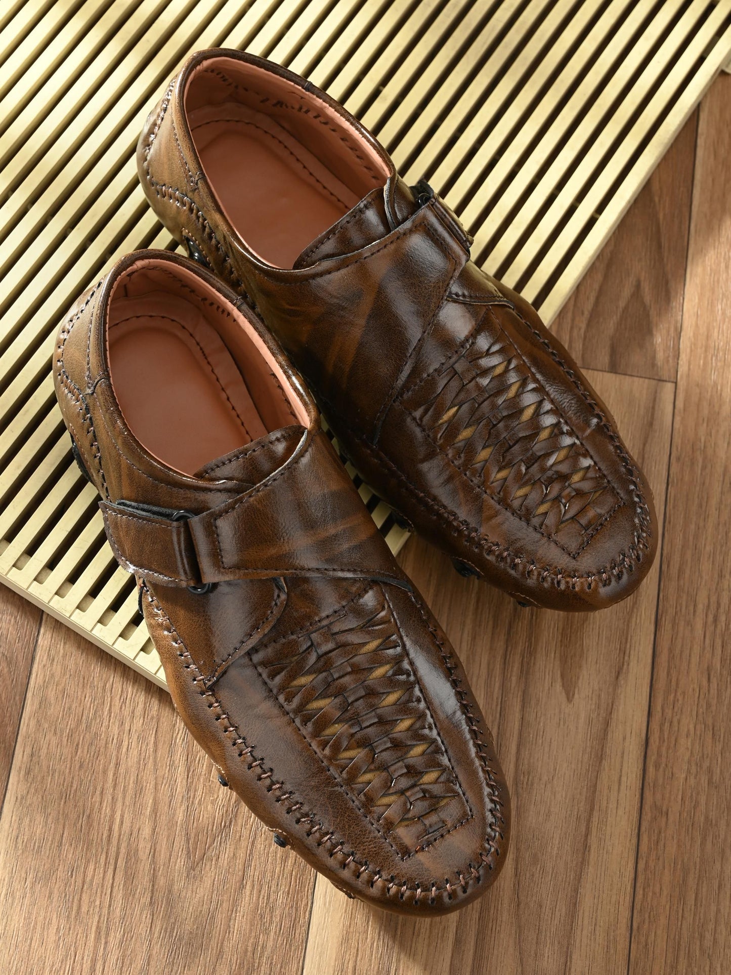 Men's Brown Synthetic Leather Slip-On Casual Sandals