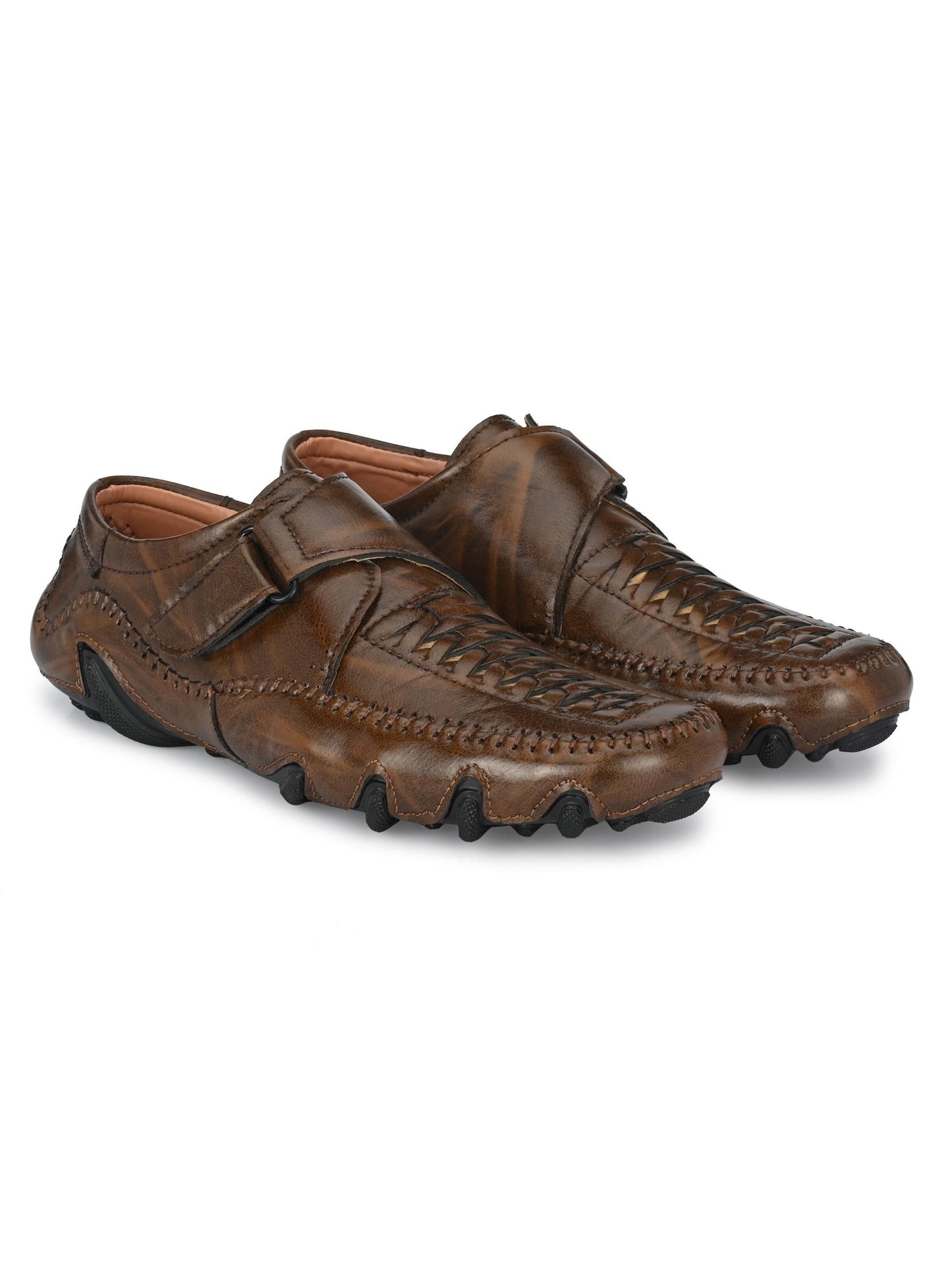 Men's Brown Synthetic Leather Slip-On Casual Sandals