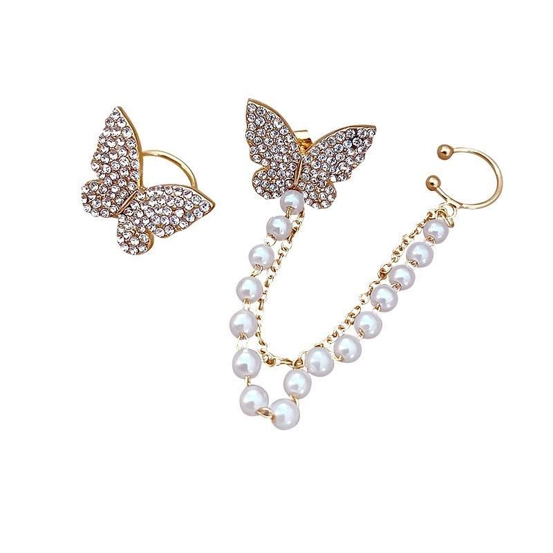 butterfly pearl ear bone clip earrings