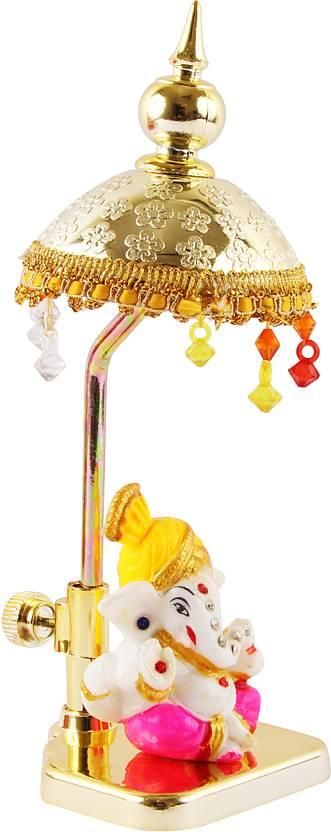 Exquisite Marble Ganesh with Umbrella Elegant Idol Decorative Showpiece - 20 cm (Polyresin, Multicolor)