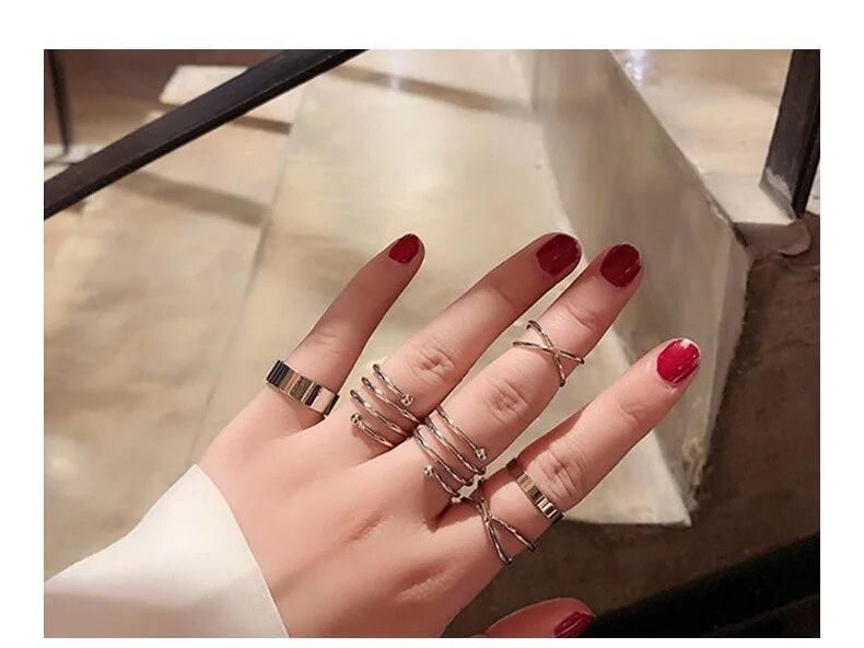 Silver Color Round Hollow Geometric Fashion Cross Twist Open Ring Set