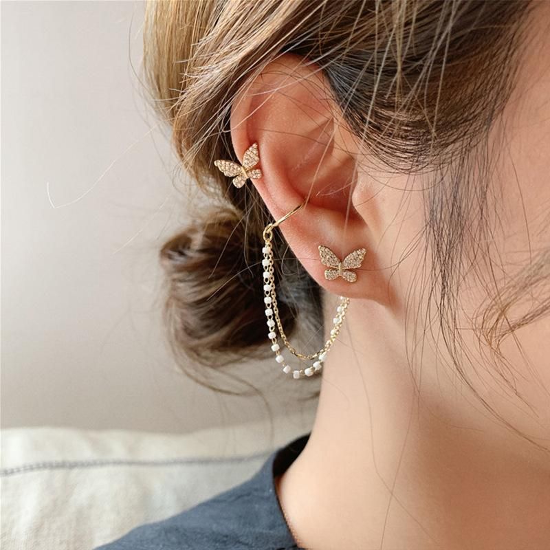 butterfly pearl ear bone clip earrings
