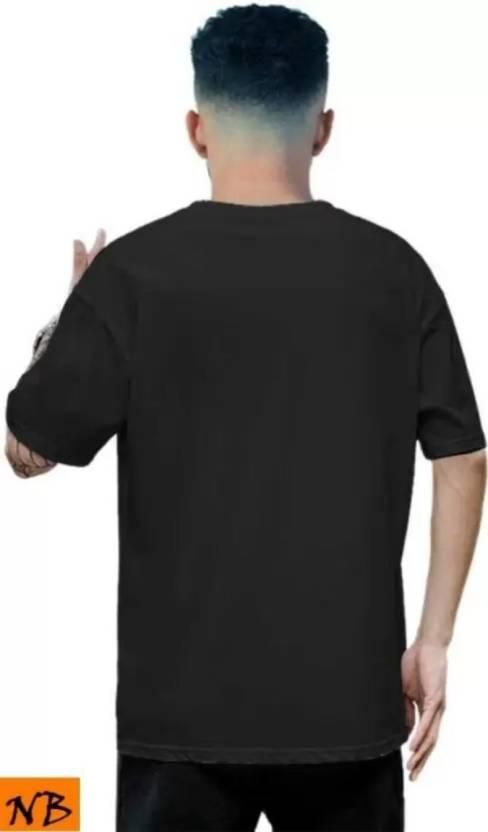 Men's Printed Round Neck Cotton Blend Black T-Shirt