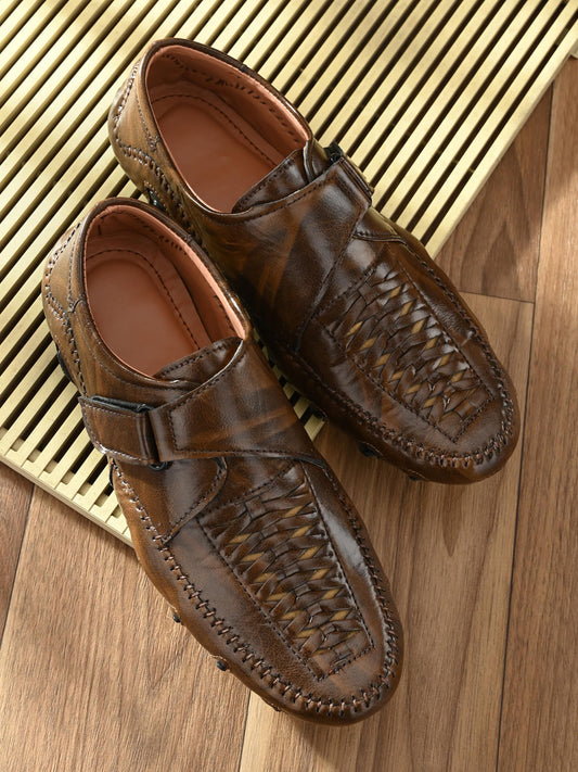 Men's Brown Synthetic Leather Slip-On Casual Sandals
