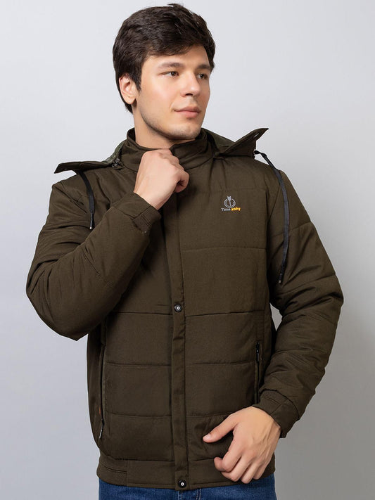 Men's Full Sleeve Bomber Hooded Olive Jacket