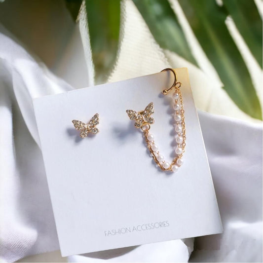 butterfly pearl ear bone clip earrings