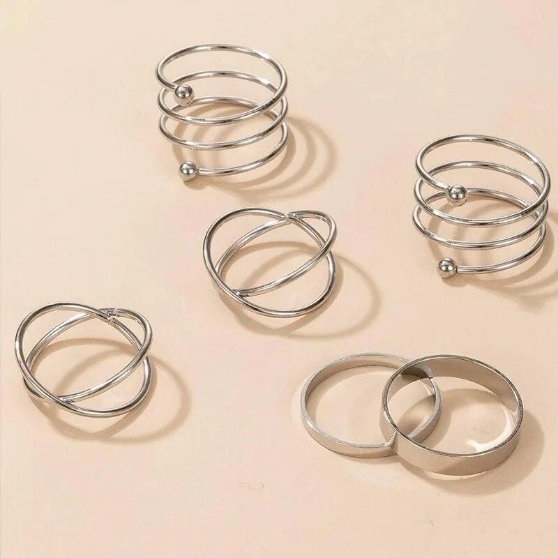 Silver Color Round Hollow Geometric Fashion Cross Twist Open Ring Set