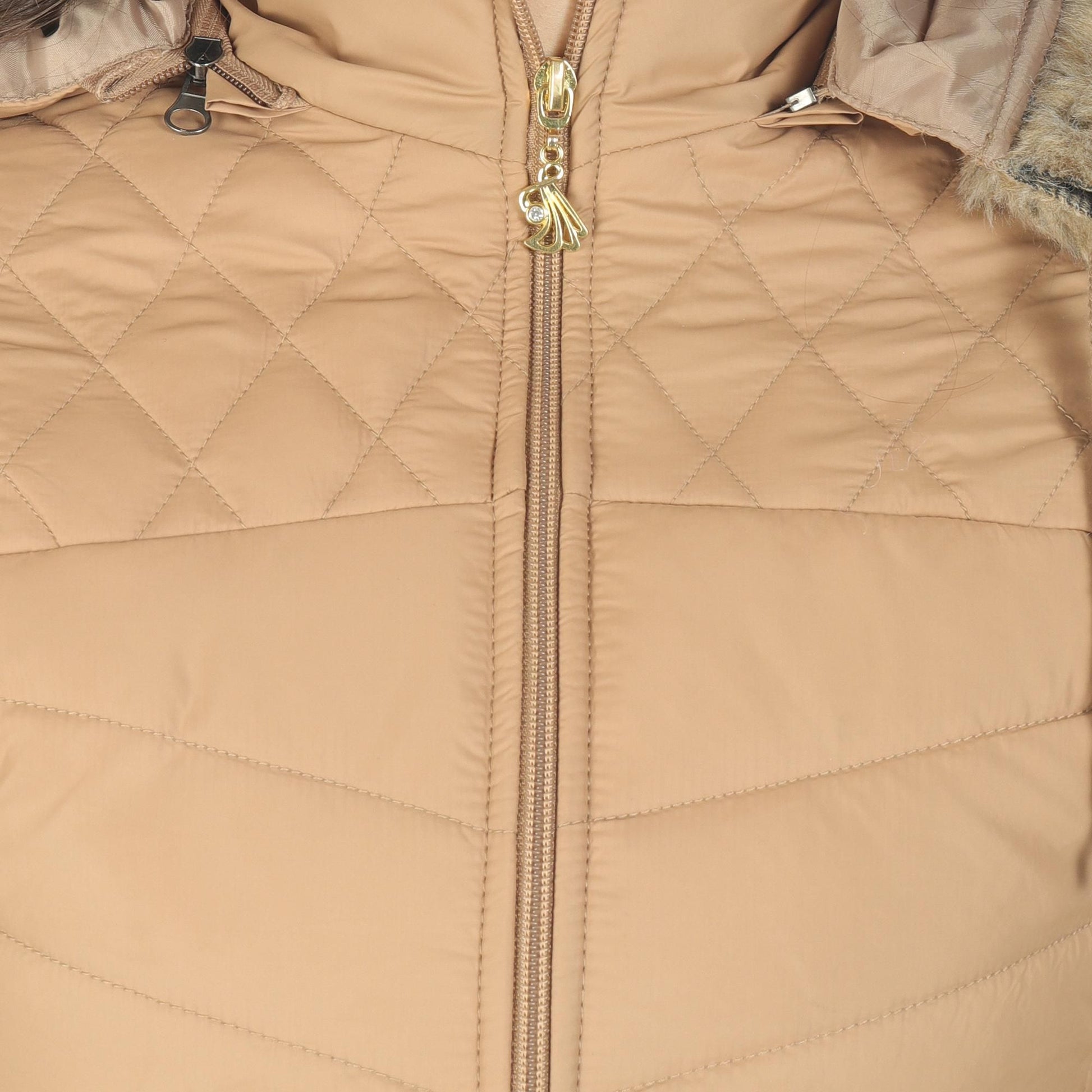 Women's Beige Winter Wear Full Sleeve Solid Puffer Jacket Success