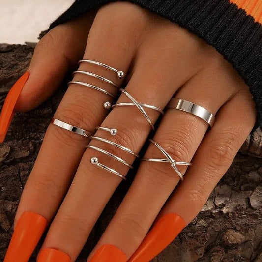Silver Color Round Hollow Geometric Fashion Cross Twist Open Ring Set