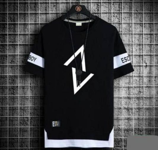 Men's Printed Round Neck Cotton Blend Black T-Shirt