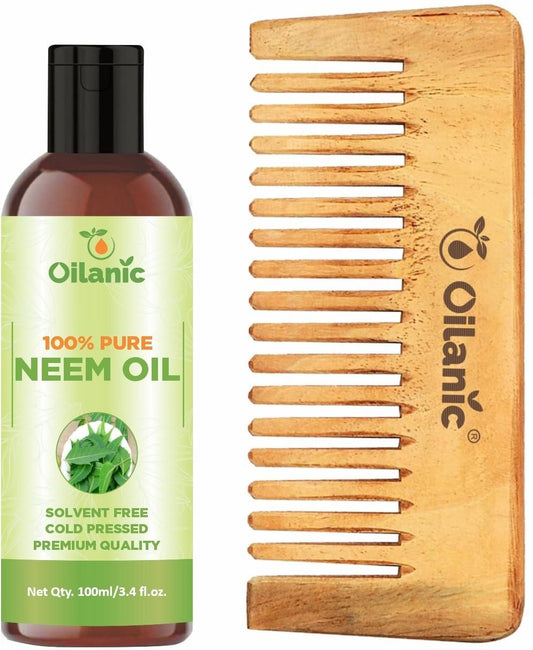 Pure & Natural Neem Oil & Herbal Handmade Neem Wooden Comb(5.5 inches)